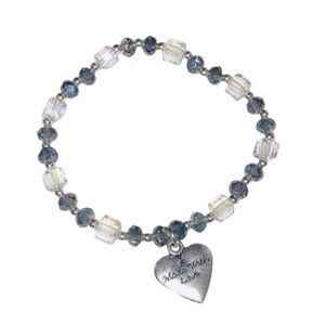 UNBRANDED Faceted CRYSTAL GLASS Stretch Bracelet With SILVER Heart Charm